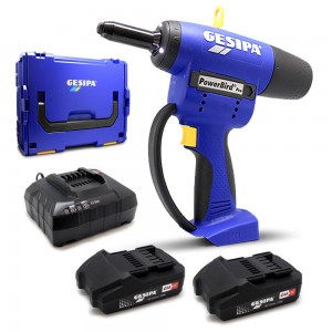 GESIPA Powerbird Pro Gold 18V 2 x 2.0Ah 6.4mm Rivet Tool Kit GT-PBPRO-G-C2