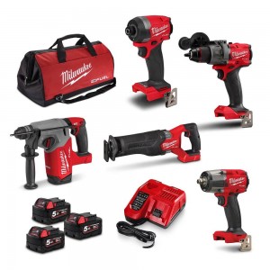 MILWAUKEE 18V FUEL Brushless 5 Piece 3 x 5.0Ah Combo Kit Power Pack M18FPP5D3503B