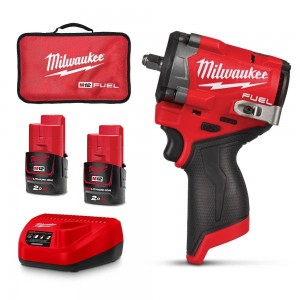 MILWAUKEE 12V 2 x 2.0Ah 3/8inch Stubby Impact Wrench with Friction Ring Kit M12FIW2F38202B